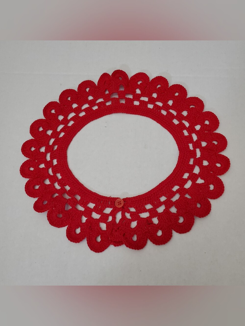 Crocheted Lace Collar**Red**Scalloped**Button Closure*C2
